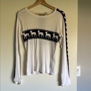 L.A.M.B White Long Sleeve Top with Black Animal Pattern